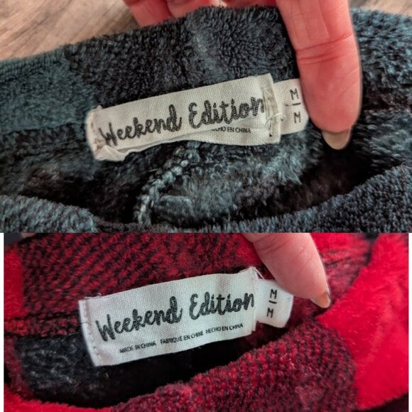 Weekend Edition - Pajama Pants Lounge Fluffy Buffalo Check Red & Green 2 pairs - Picture 2 of 13